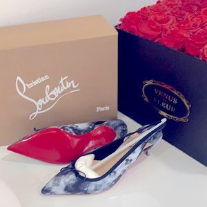 Louboutin brand new navy sling back kitten heel 38